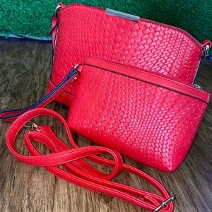 SOLD Red Leather Hand Bag Set